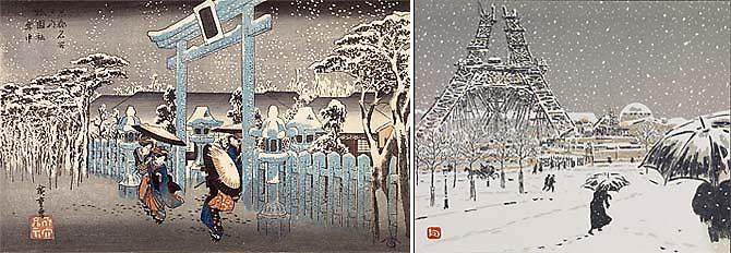 Hiroshige Gion Shrine in the Snow and Henri Riviere
