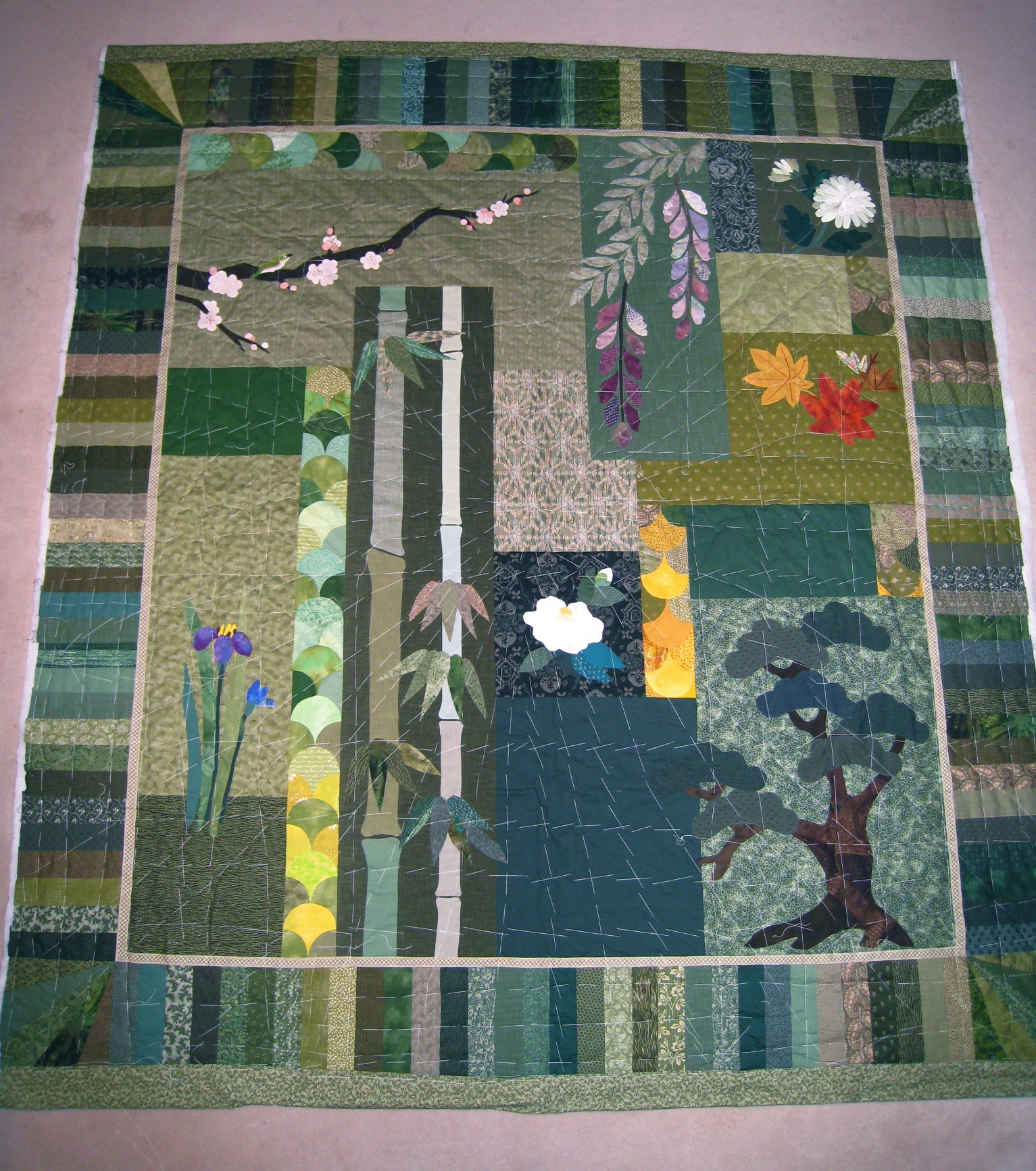 green quilt basted