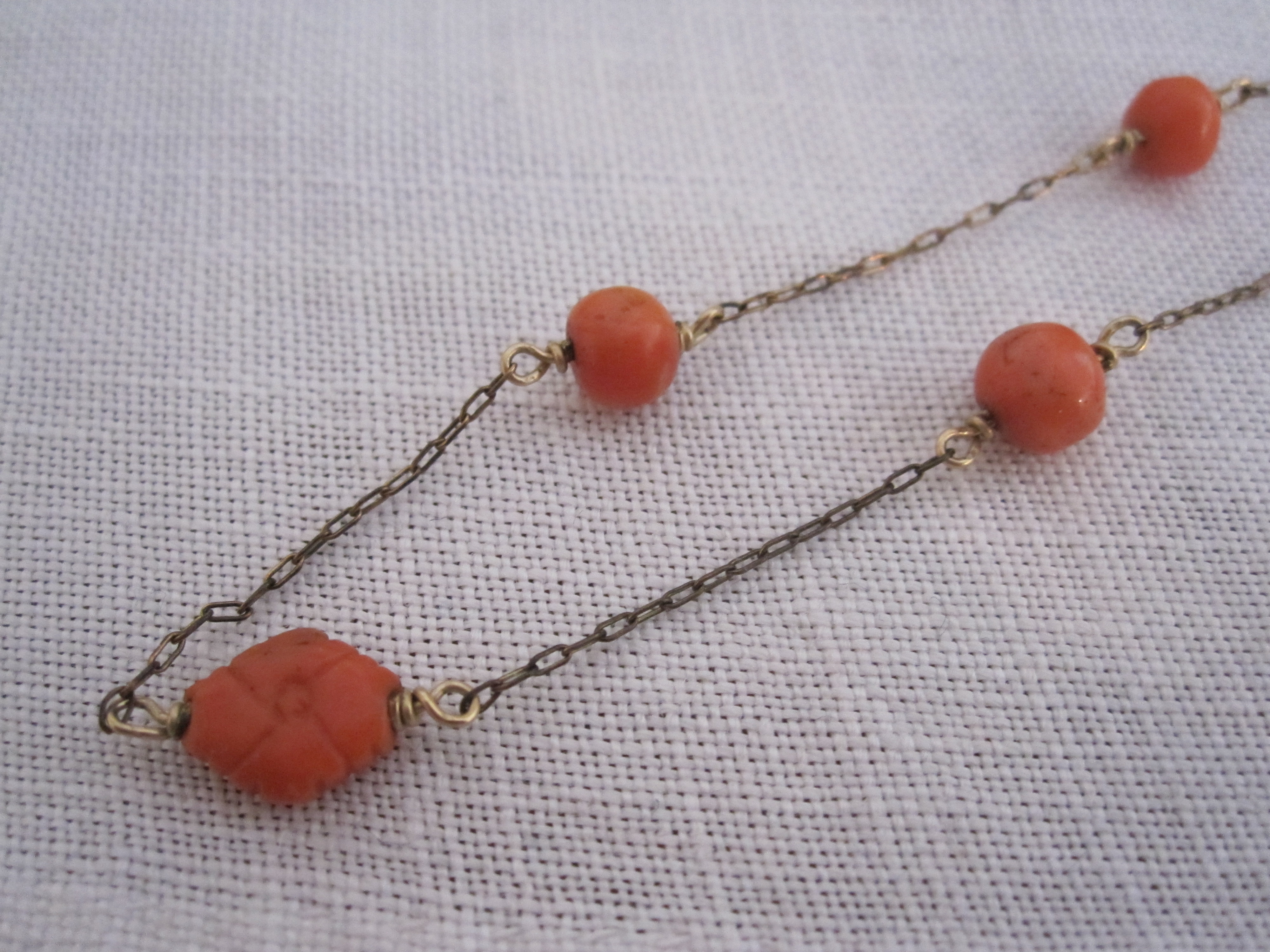 coral beads strung