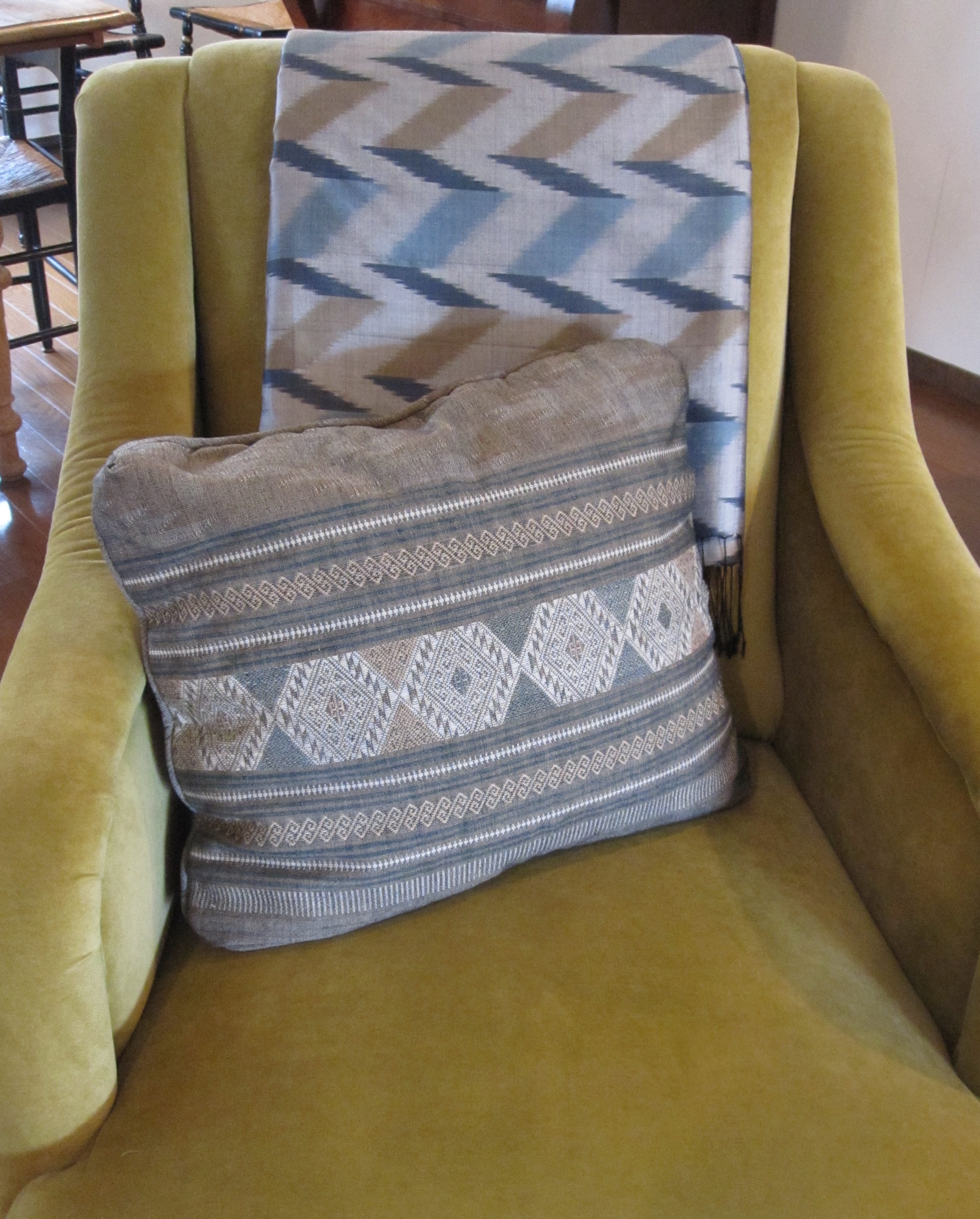 chair with Laotian textiles