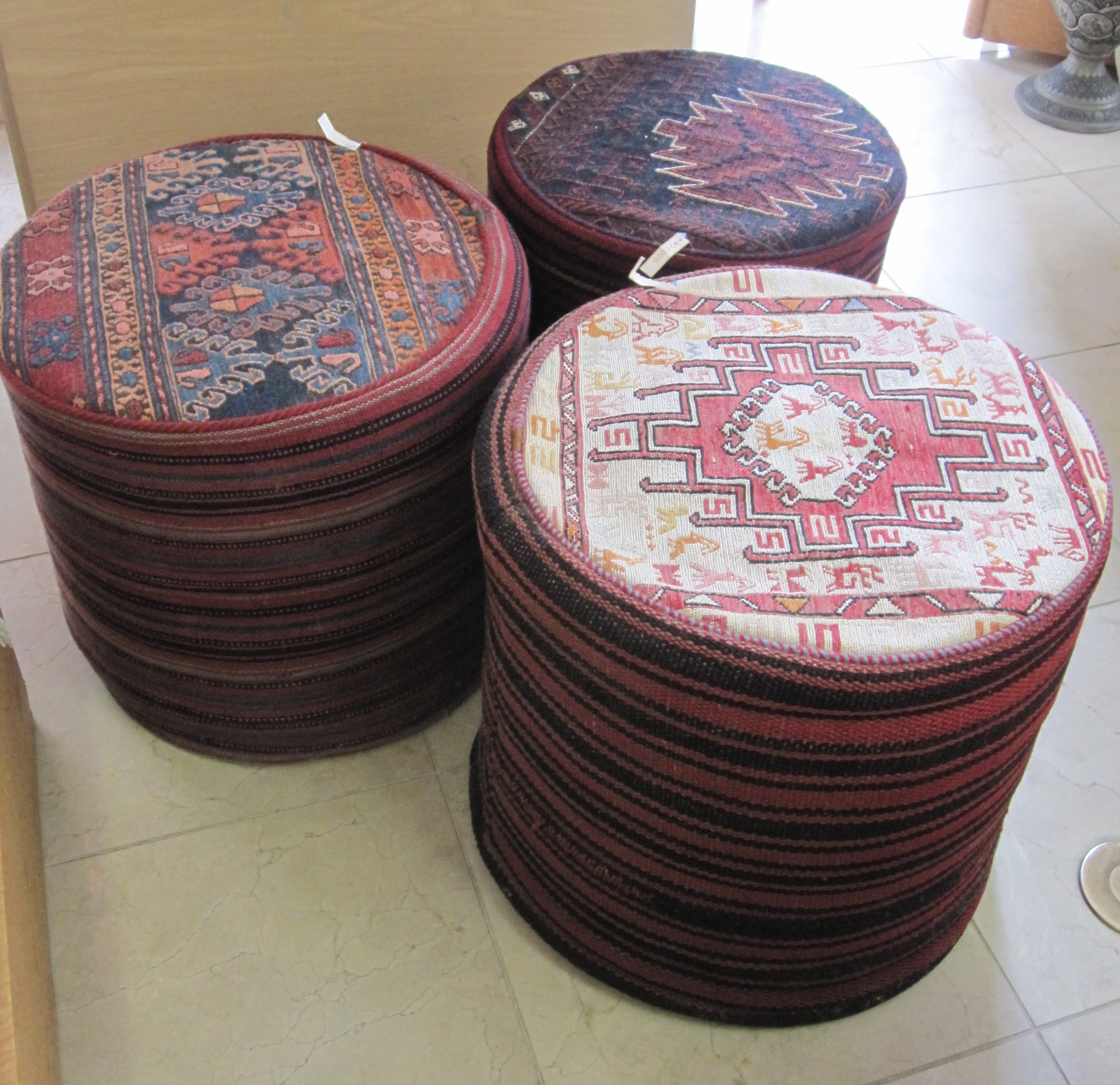kilim covered footstools round