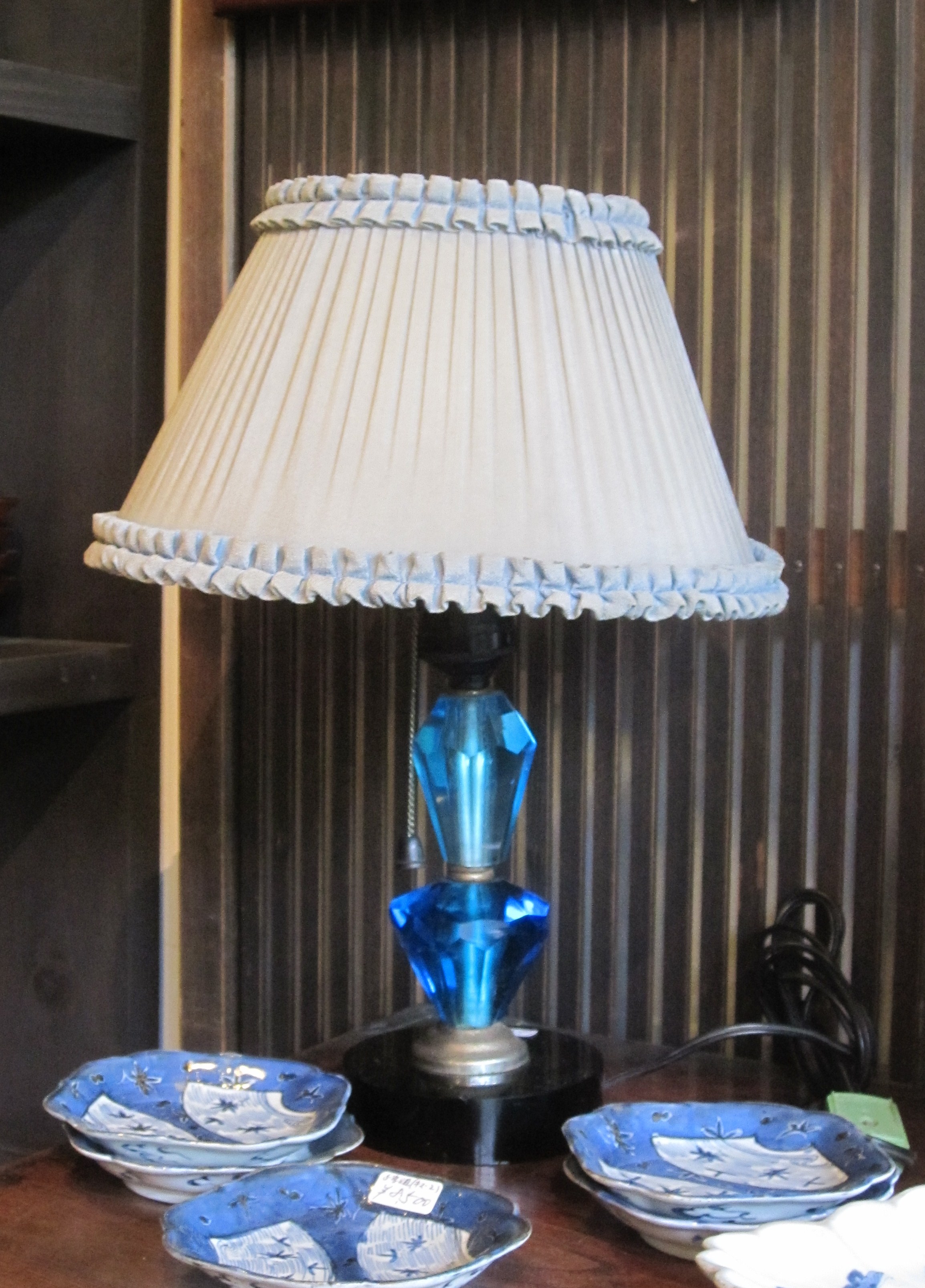 vintage blue crystal lamp