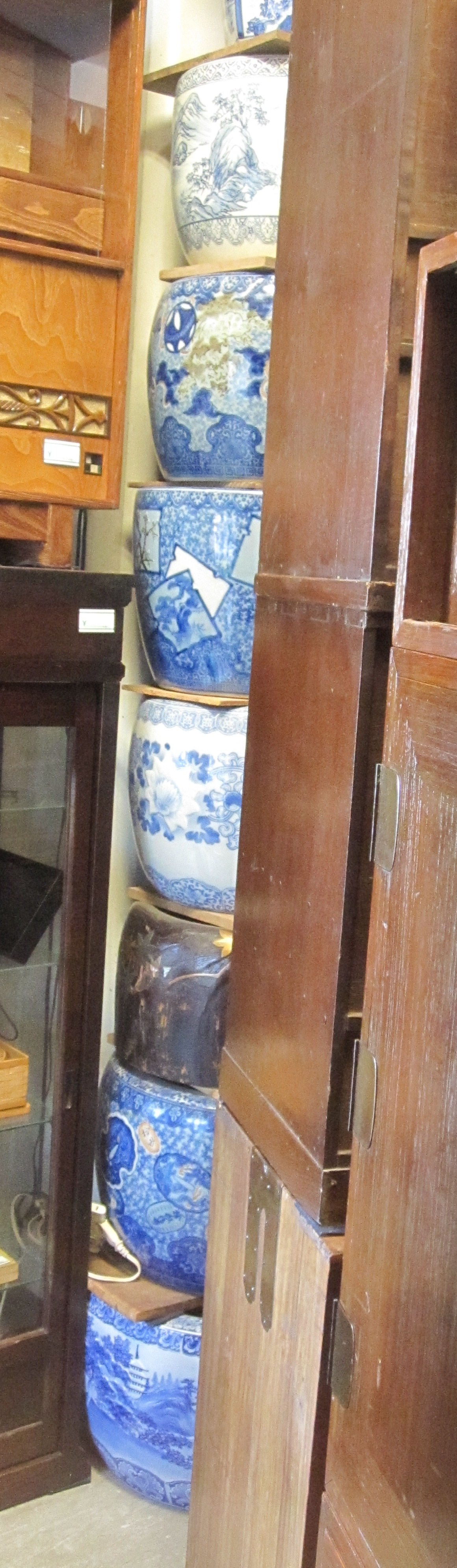 Stack of porcelain hibachi at Yamamoto Syoten