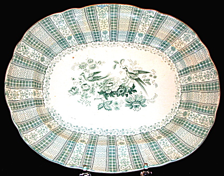 Merlin Antiques Cahsmere pattern green transferware platter