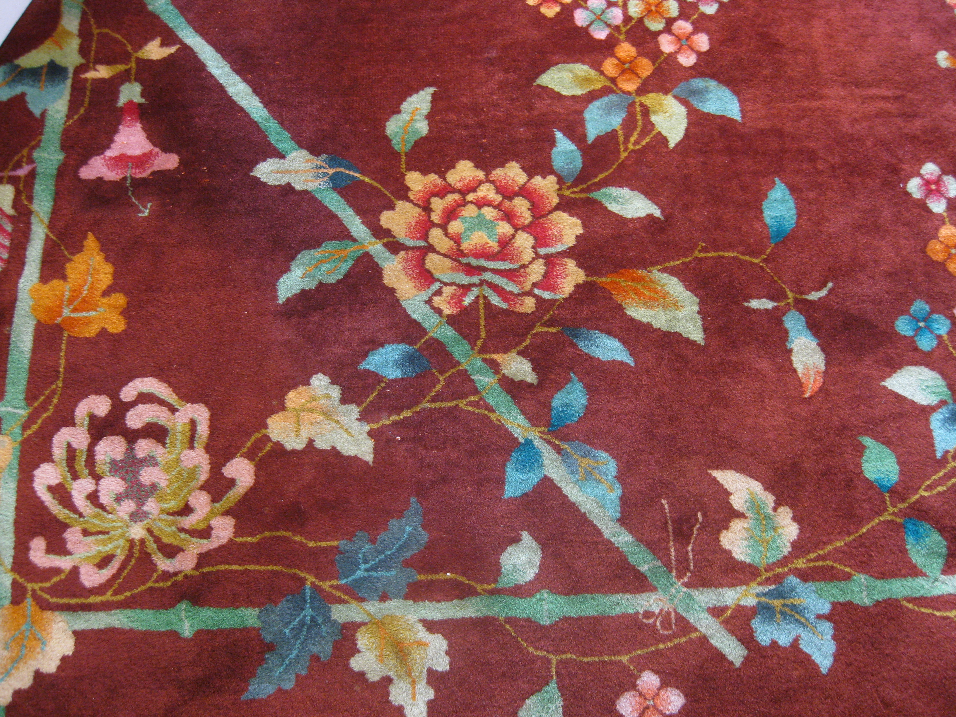 brown Chinese art deco rug close up