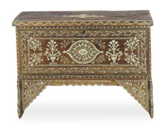 NORTH AFRICAN MOTHER-OF-PEARL INLAID HARDWOOD DOWRY CHEST