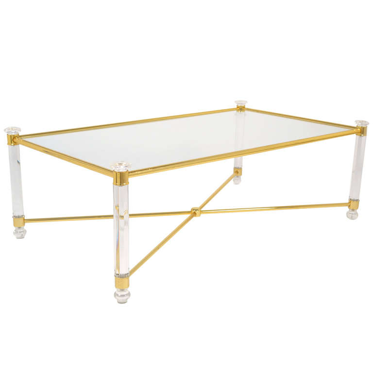 French Lucite & Gilt Brass Coffee Table 1st dibs