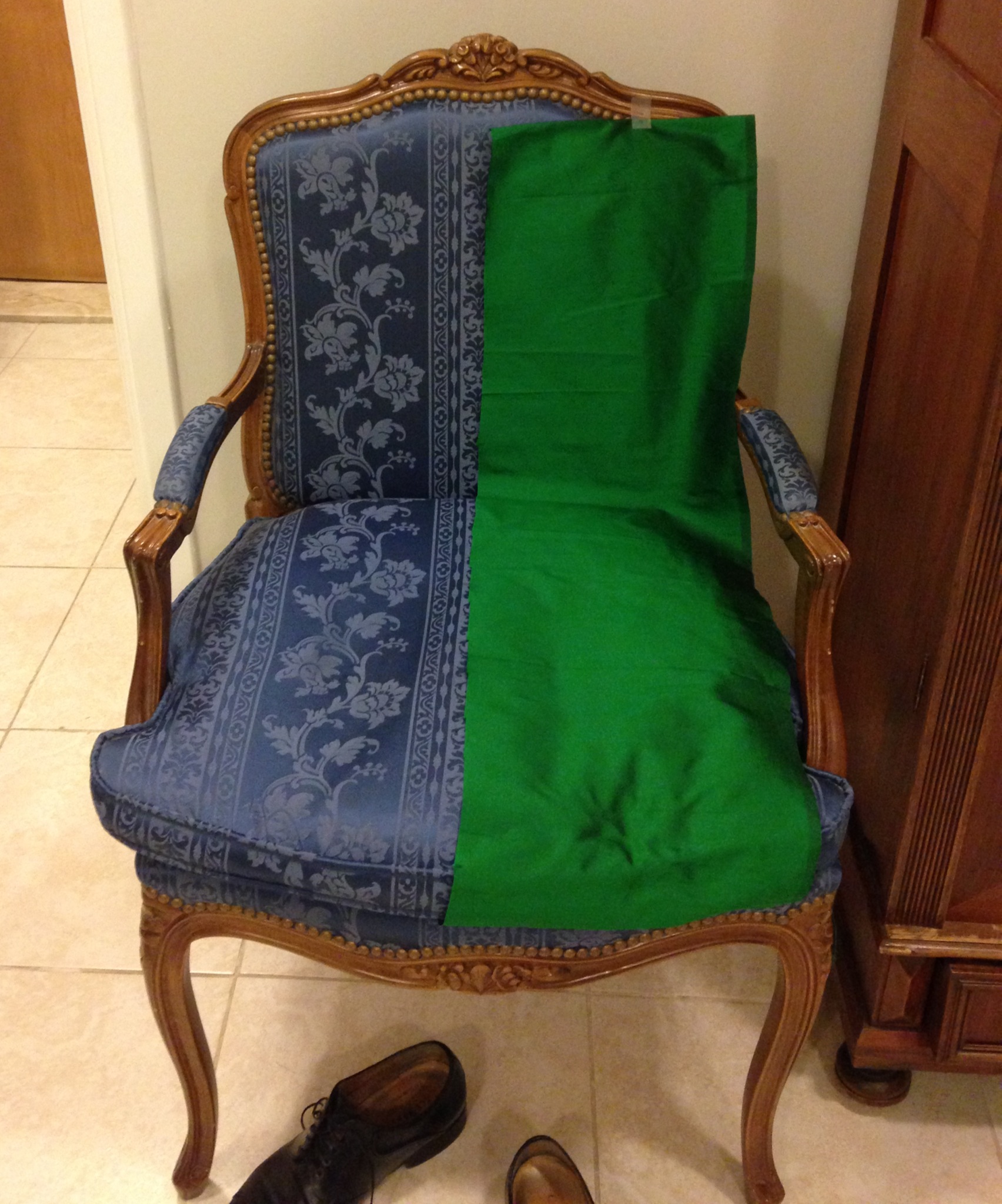 French chair with green fabric