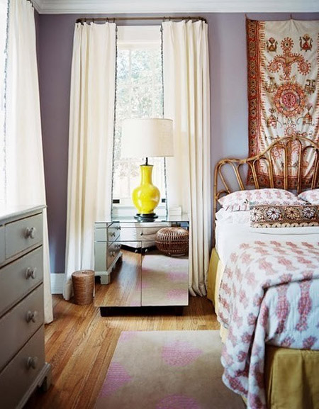 angie-hranowsky-bedroom-lavender-yellow-mirrored night stands